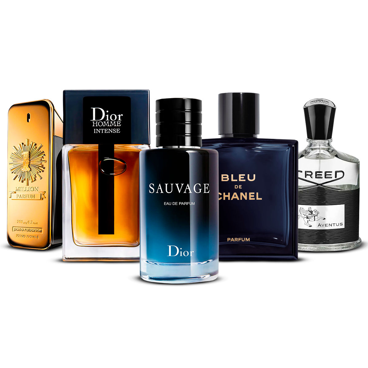 Combination of 5 men's perfumes – 1 Million, Dior Homme Intense, Sauvage, Bleu de Chanel and Creed Aventus [100 ml]