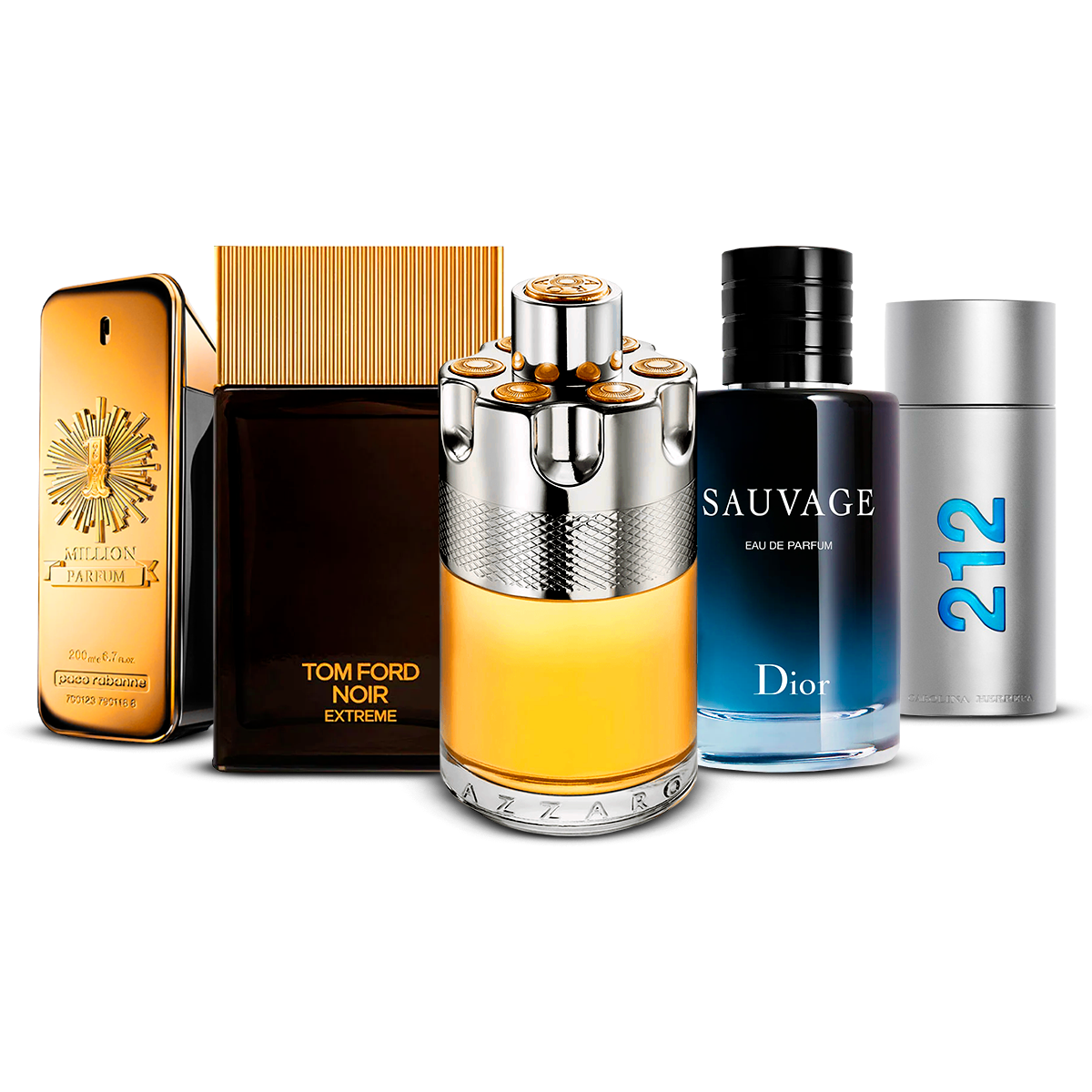 Combination of 5 men's perfumes – 1 Million, Tom Ford Noir Extrême, Azzaro Wanted, Sauvage and 212 Men [100 ml]