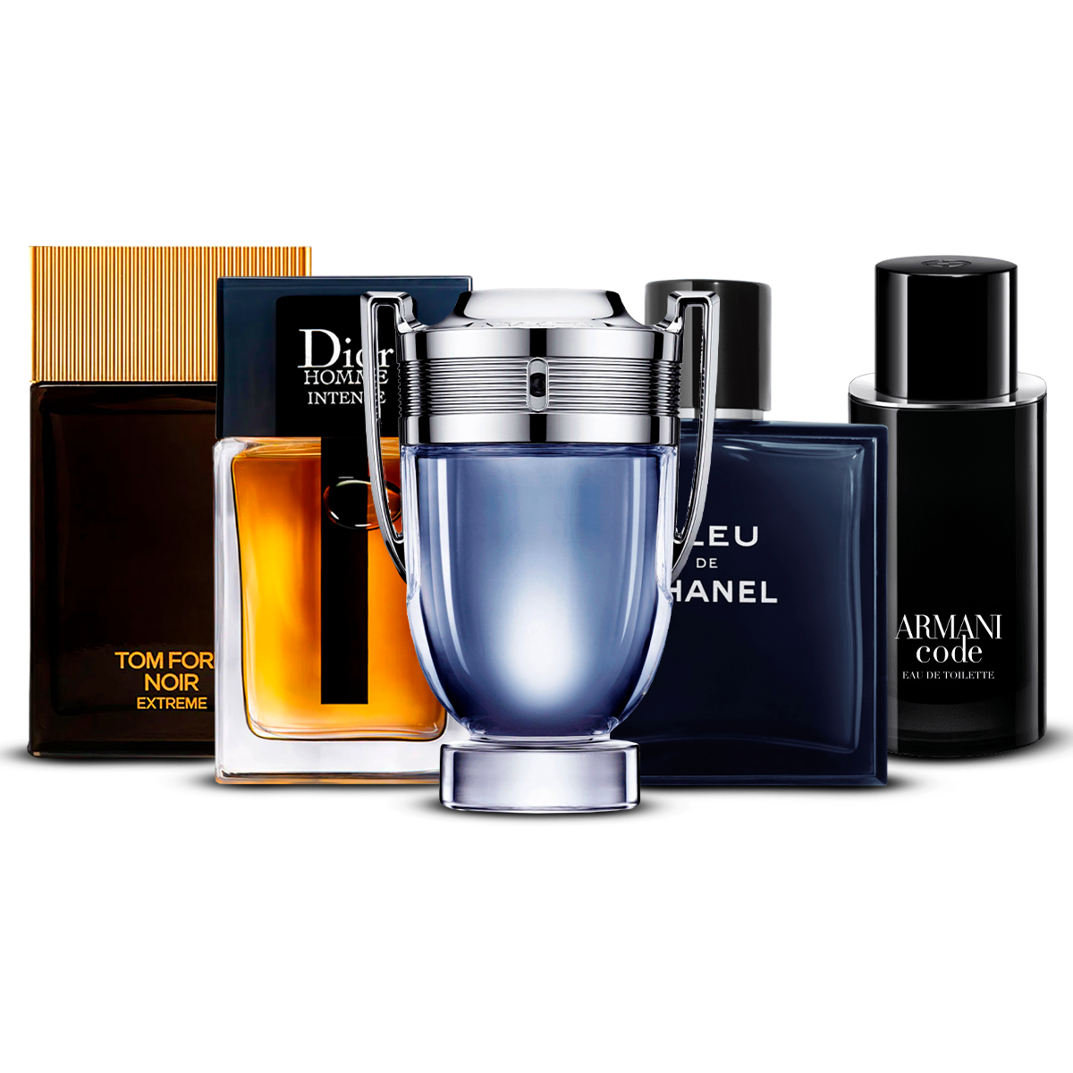 Combination of 5 men's perfumes – Tom Ford Noir Extrême, Dior Homme Intense, Invictus, Bleu de Chanel and Armani Code [100 ml]
